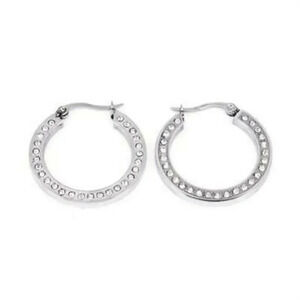 Surgical Stainless Steel Silver Round Hoop Earrings Austrian Crystals 26mm